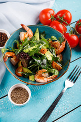 Shrimp salad with fresh herbs, tomatoes, avacado
