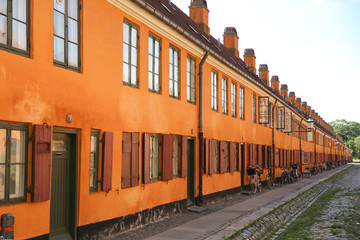 Naklejka premium copenhagen nyboder orange neighborhood of townhouses