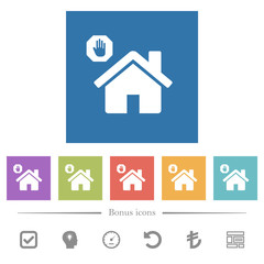 Home quarantine flat white icons in square backgrounds