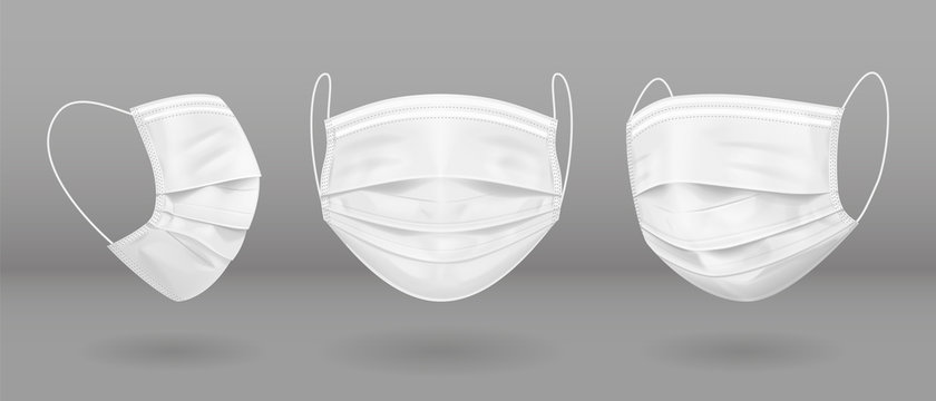 White medical mask in three projections. Virus protection. Vector EPS10
