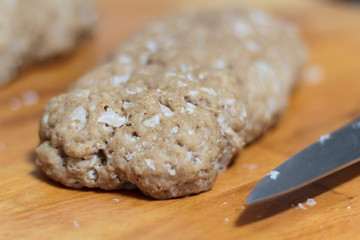 Homemade vegetarian/vegan seitan on wooden board