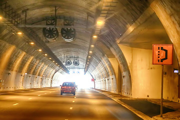 Inside car tunnel in the mountains in Israel, Middle East