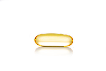 Close-up on fish oil capsule, contains omega-3 polyunsaturated acid EPA and DHA that enhances heart and health.