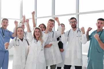 Fototapeta na wymiar group of happy medical professionals. photo with copy space