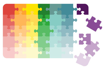 Puzzle multi-colored with falling parts at the bottom.