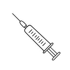 Medical syringe injection vector icon hand-drawn with black stroke isolated