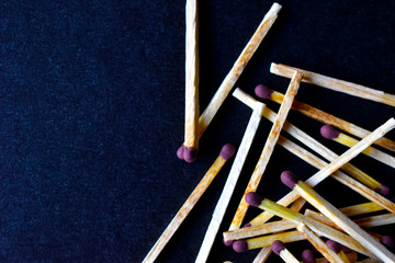 Household matches and boxes for lighting on a blue background