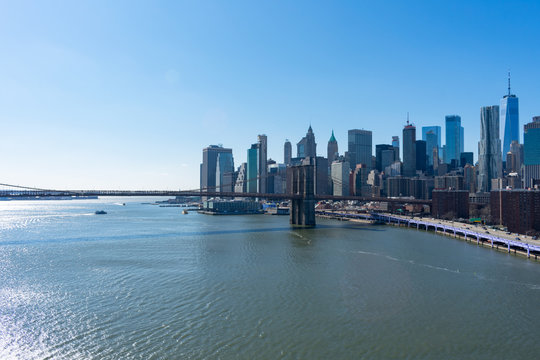 The Brooklyn Bridge and the Lower Manhattan New York City Skyline along the East River