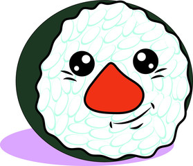 Kawaii. Cute illustration of Asian food. Traditional japanese , sushi and sashimi rolls. Baby sushi menu.