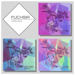 Hand painted Fuchsia - Card collection on the abstract background.