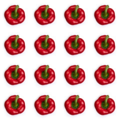 red juicy bulgarian pepper on a white background pattern
