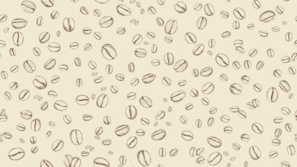 Coffee bean seamless background. Pattern with falling coffee beans. Food doodle sketch backdrop - obrazy, fototapety, plakaty