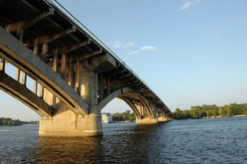 Fototapeta na wymiar View of Dnieper river and Metro bridge. Kiev, Ukraine