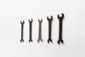 Old black wrench spanner set. Tools for home and amateur use.