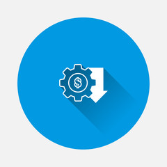 Cost reduction vector icon on blue background. Flat image with long shadow.