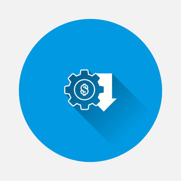 Cost reduction vector icon on blue background. Flat image with long shadow.