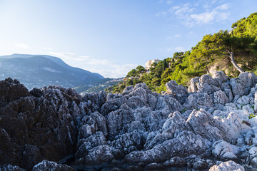 View of the Mediterranean coast on the French Riviera near Menton