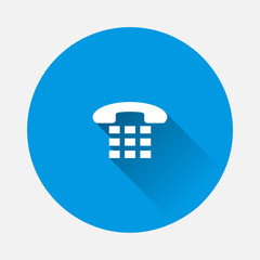 Vector image of retro phone icon on blue background. Flat image with long shadow.