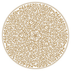 Beige rosette with tree branches and foliage ornament isolated on white background
