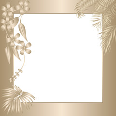 Vector tropical jungle gold frame with palm trees and leaves
