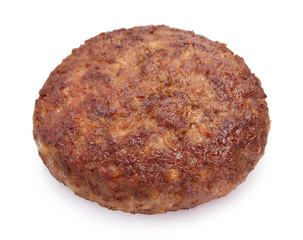 Grilled meat cutlet for burger on white background