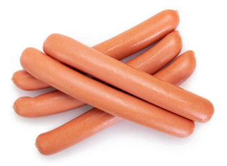 Fresh boiled sausages on white background