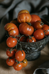 Fototapeta na wymiar Bowl of Tomatoes on Rustic on a gray background