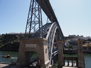 Double-deck iron bridge in Ribeira in Porto city in Portugal