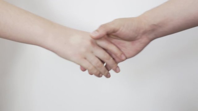 handshake of a man and a woman on a white background
