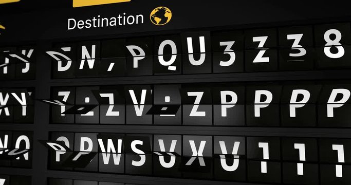 3D generated animation, analog flight information display board with the arrival city of New Delhi, 4 different animations