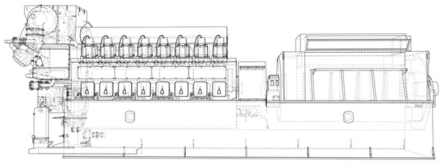 Generator. Diesel and gas industrial electric generator. The layers of visible and invisible lines are separated. Wire-frame outline.