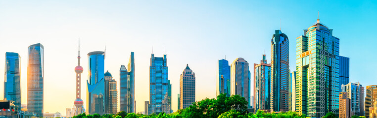 Fototapeta premium Shanghai city architecture landscape panorama in summer