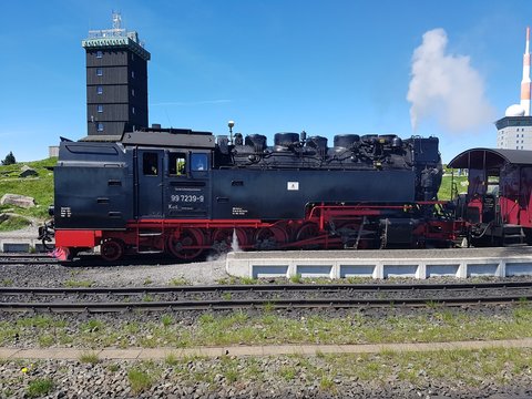 The parking retro locomotive at the top of the Brocken