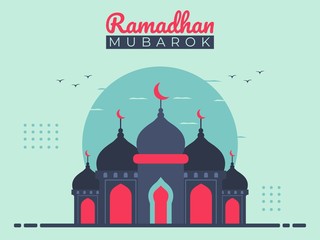 illustration vector graphic of mosque islamic background, perfect for greeting card, banner, flyer, web, ramadhan month. flat design style