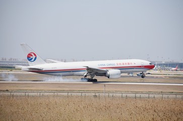 A China Cargo Airline plane landed at shanghai pudong international airport.