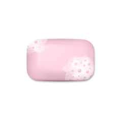Realistic bar of soap with foam isolated on white background. Vector illustration.