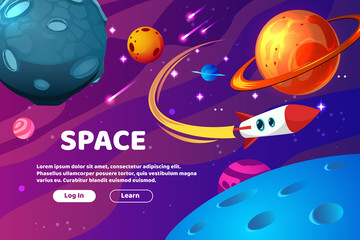 Fototapeta premium Planet Space Cartoon Background Composition