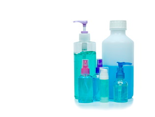 Gel and alcohol bottles for cleaning, sanitizing in epidemic situations