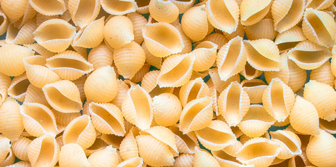Background of uncooked pasta Conchiglie