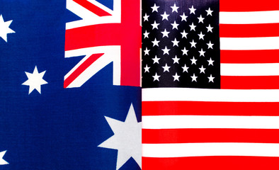 fragments of the national flags of Australia and the United States close up
