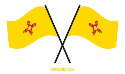 Two Crossed Waving New Mexico Flag On Isolated White Background.