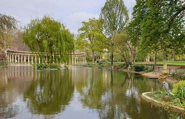 Pond in the Park Monceau at spring, Paris