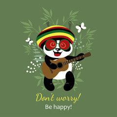 Little cute panda plays the guitar and have fun. Illustration for children.