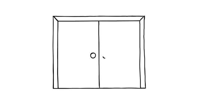 Doodle animation of the double door.  The door is drawn and opens. 29.97 fps