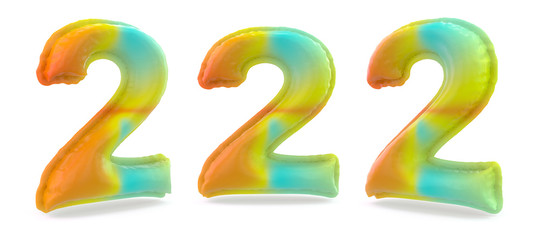 Number 2. Digital sign. Inflatable multicolor balloon on background. 3D