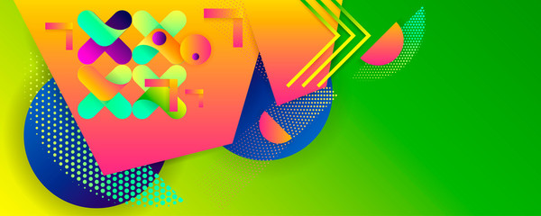 Bright juicy colors background with geometric elements, lines and dots for text, universal design, banner concept
