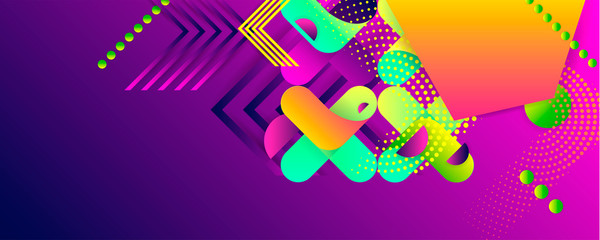Bright juicy colors background with geometric elements, lines and dots for text, universal design, banner concept
