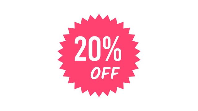 20% Off Sale Red Price Tag. Red Label Promo Banner Popup Promotional Animation. Special Offer Sale, Discount, Price Drop, Offer Sticker. Discount 20 Percent Loopable Animated Badge with Alpha Matte.