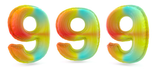 Obraz premium Number 9. Digital sign. Inflatable multicolor balloon on background. 3D