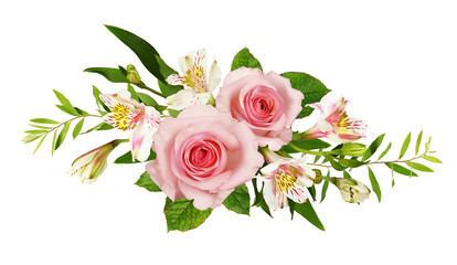 Pink roses and alstroemeria flowers in a floral arrangement
